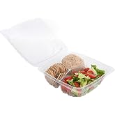 Smygoods Plastic Clamshell Food Containers, (Pack of 50-8x8x3 3/8) 3-Compartment, to go Containers, Hinged Food Container
