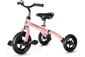 Ancaixin 3 in 1 Toddler Tricycles for 2-5 Years Old Boys and Girls with Detachable Pedal and Bell, Foldable Baby Balance Bike Riding Toys for 2+ Kids, Child Birthday Christmas New Year Gift Pink