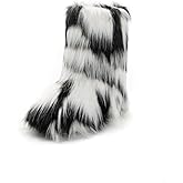 IXU Women's Faux Fur Boot Furry Fluffy Round Toe Suede Snow Winter Women Boots Comfy Plush Warm Short Outdoor Indoor Flat Shoes Mid-Calf Boots