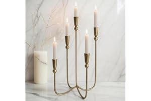 Yielycan Candelabra for 5 Taper Candles – Hand-Forged Candle Holder with Elegant Vintage Finish – Decorative Centerpiece for Dining Room, Living Room or Mantel Decor（Brass Color-Ball）