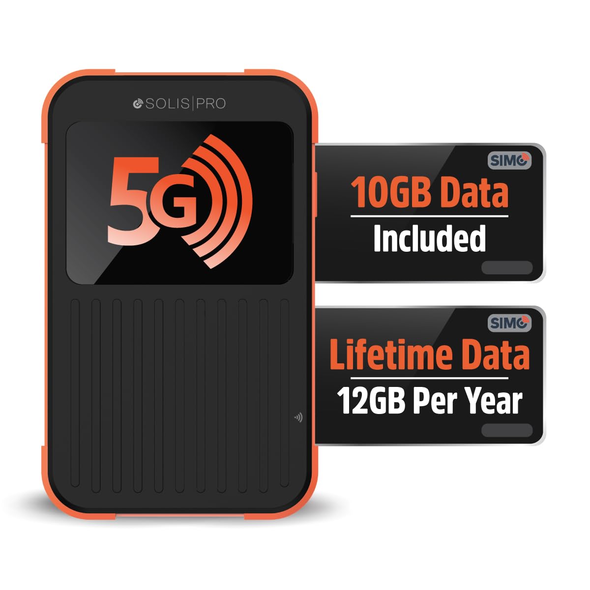 Solis Pro – Mobile 5G Hotspot and Power Bank, Bundle Includes Lifetime Data (12GB Per Year) and 10GB Global Data, Multi-Carrier, Wi-Fi 6E in140+ Countries, No Contract, Portable Internet by SIMO