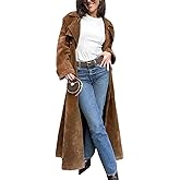 ebossy Women's Fashion Faux Suede Open Front Long Trench Coat Notched Lapel Double Breasted Maxi Overcoat with Belt