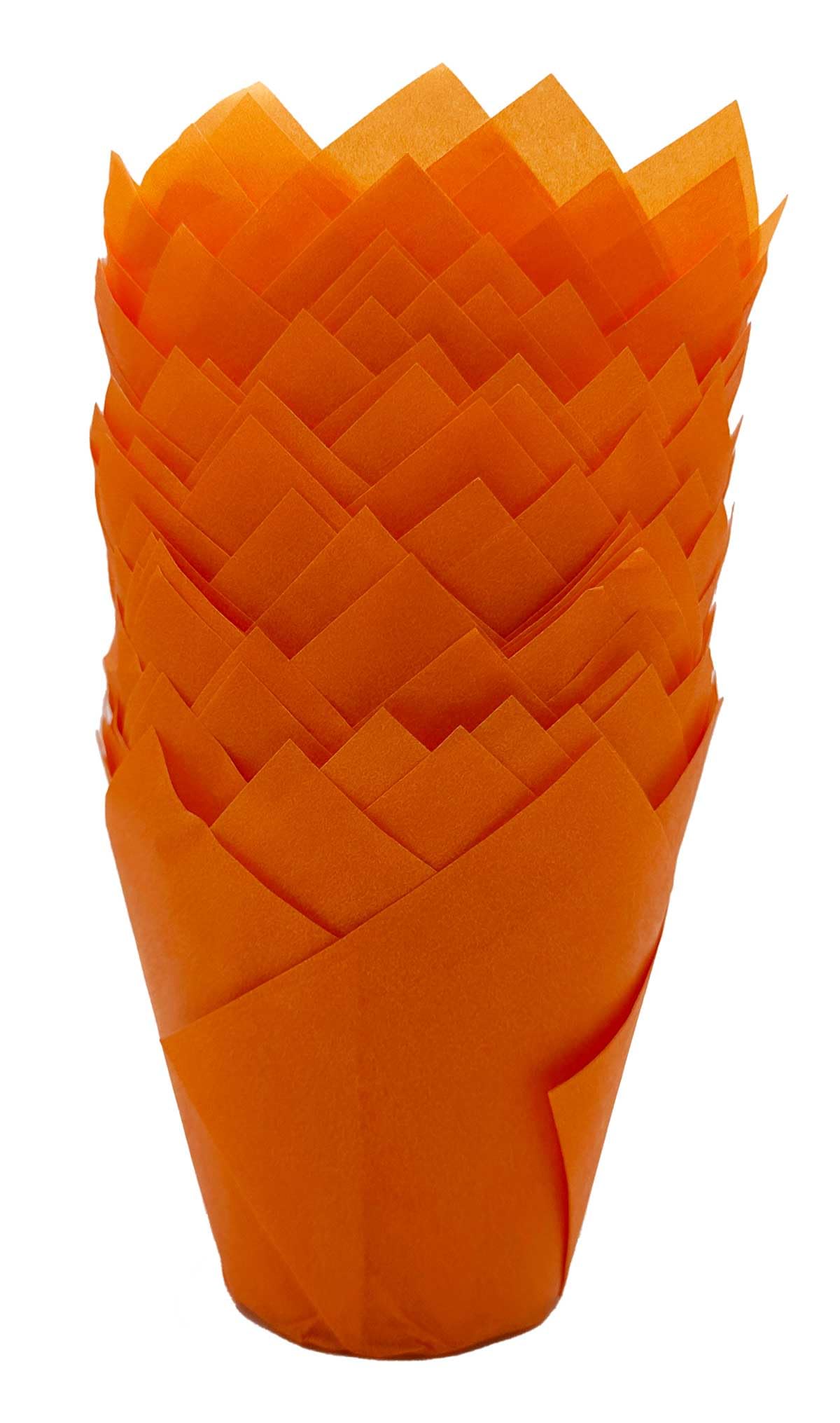 Scrumptious! 50PC Greaseproof Paper Muffin Tulip Cases for Baking - Orange - Great for Wedding Birthday and Anniversary Party Cakes and Bakes