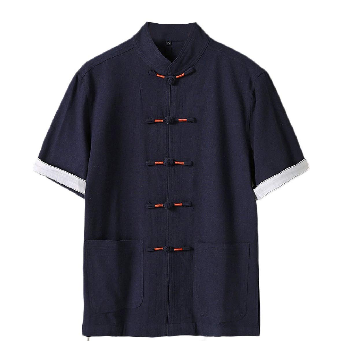 Losait Men Frog-Button Linen Blend Chinese Style Lightweight Shirts