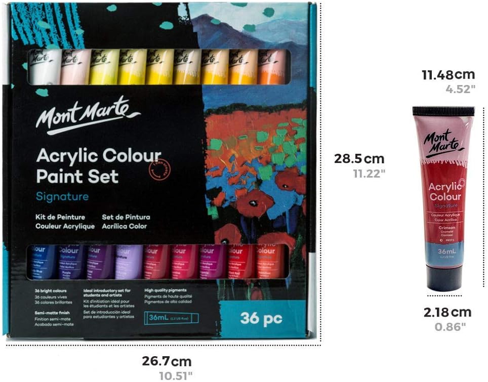 MONT MARTE Acrylic Paint Set, 36 x 36ml Tubes, Semi-Matte Finish, 36 Colours, Suitable for Canvas Wood, MDF, Leather - Image 3