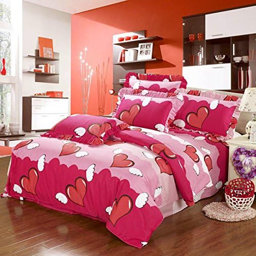 wiwanshop 4pcs Polyester Fiber Angel Heart Printed Bedding Sets With Duvet Cover ( Full Size )