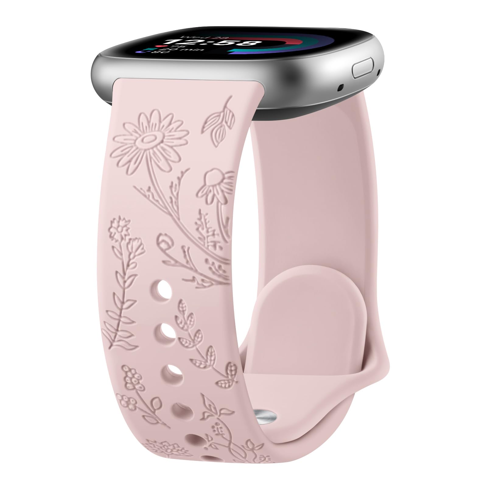 Tobfit Flower Pattern Strap for Fitbit Sense/Sense 2/Fitbit Versa 4/Fitbit Versa 3 Straps for Women Men, Adjustable Silicone Replacement Band (Pink sand)