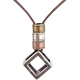 Popeoiuh PU Leather Necklace Vintage Boho Style Multilayer Pendant Long Sweater Necklace Jewelry for Women Men with Adjustable Leather Cord