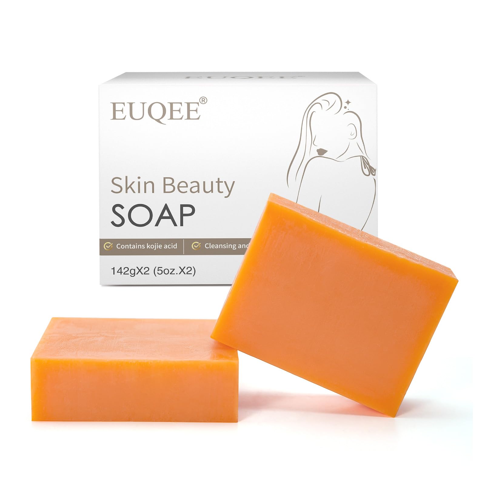 Kojic Acid Soap, EUQEE Papain Soap Bars for Hyperpigmentation, Skin Brightening, Gentle Soap for Face and Body Moisturizing with a Foaming Net (2x142g)