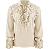 Runcati Mens Pirate Shirt Ruffle Renaissance Victorian Vampire Poet Shirts Steampunk Gothic Medieval Lace Costume