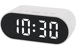 Compact Digital Alarm Clock, Small Size, Adjustable Volume, Dual Alarms, Ideal for Travel/Office 4.1" L x 1.6" W x 1.6" H Whi