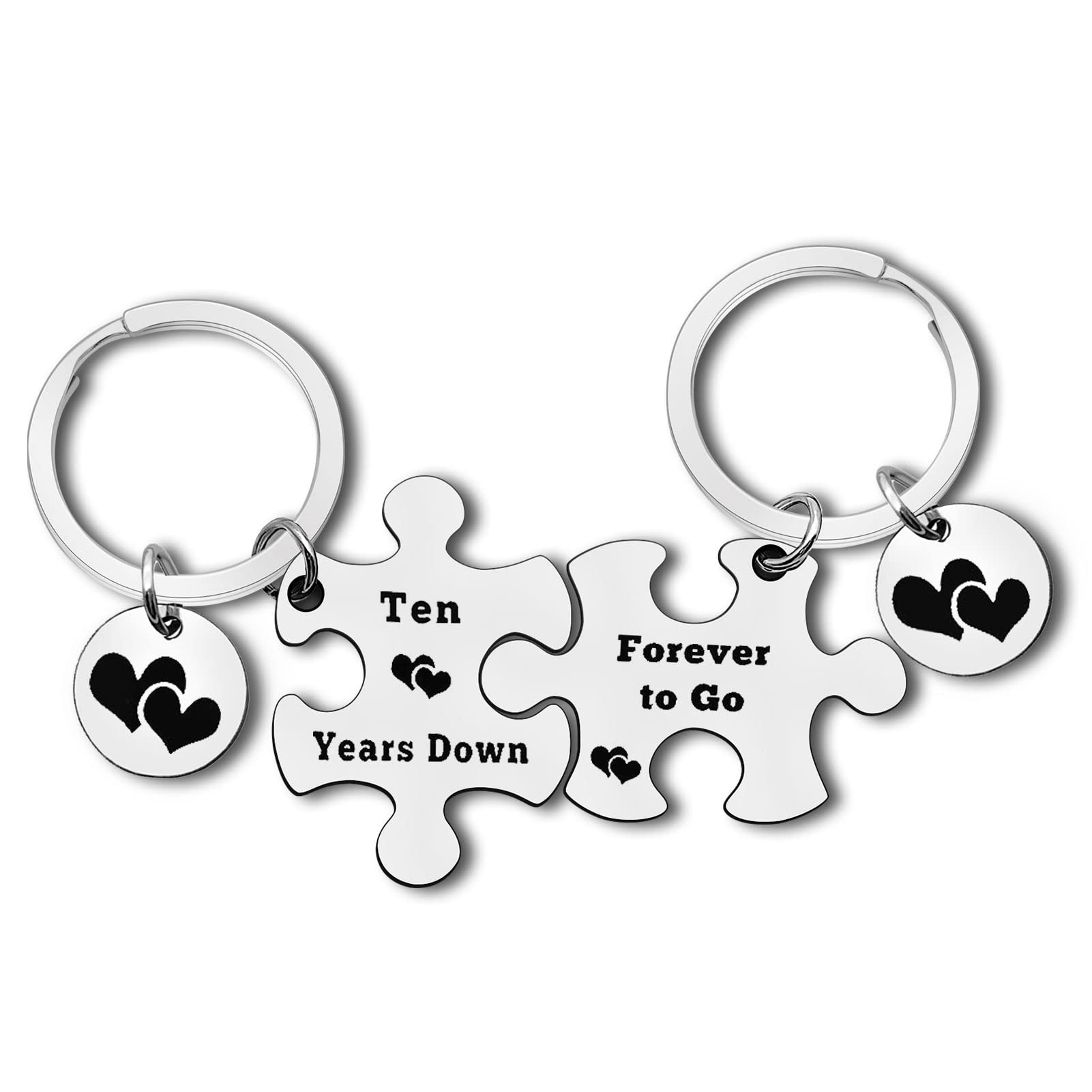 10th Anniversary Keyring Gift Wedding Anniversary Present for Couple Jewelry for Him Her 10 Years Keepsake Keychain for Husband Wife Christmas Birthday Gift Matching Couple Keyring