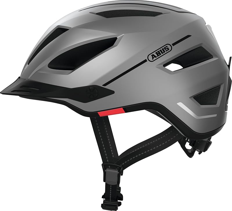 Stadthelm Pedelec 2.0 - Fahrradhelm mit Rücklicht und Regenhaube - für den Stadtverkehr - für Damen und Herren - Silber, Größe S