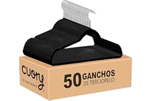 CUORY Set De 50 Ganchos para Ropa Terciopelo Metal Antideslizantes Premium Sólid | Ligero Resistente y Duradera | para Estándar Chaqueta Pantalones Perchas para Hogar para Adultos (Negro)