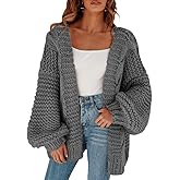 Cicy Bell Women's Open Front Chunky Knit Cardigan Loose Lantern Sleeve Oversized Sweater Coats