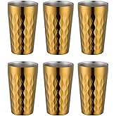 BOOTLION 10oz Stainless Steel Cup Set, 6Pcs Double Wall Metal Cup,Vacuum Stackable Insulated Portable Drinking Tumblers Unbreakable Glasses,for Home Outdoor Restaurant(Gold)