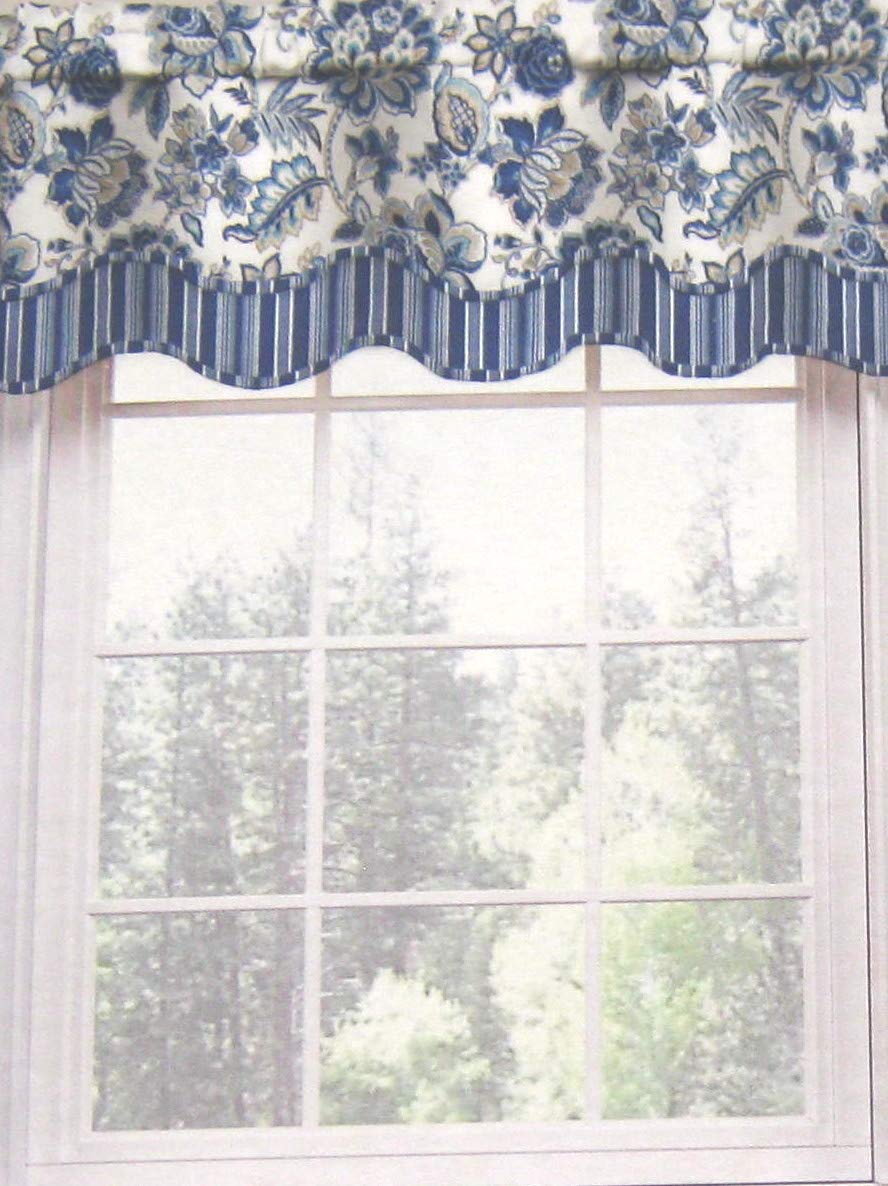 52inch X 16inch Waverly Home Blue Floral Ceylon Scallop Valance
