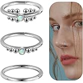6ixGosh 16G/18G/20G Nose Rings Hoops 316L Surgical Steel Opalite Nose Rings for Women Septum Rings Cartilage Hoop Earrings Hinge Huggie Helix Tragus Conch Earlobe Nostril Piercing Jewelry