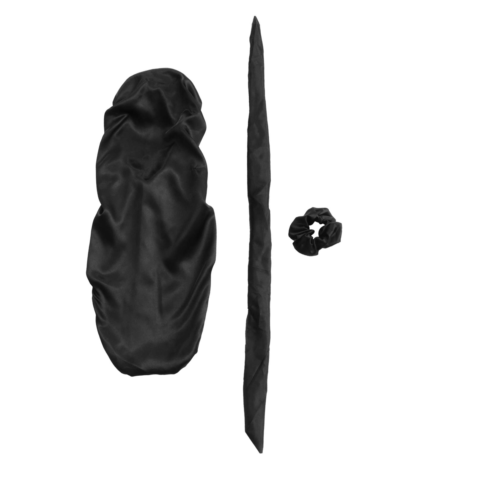 Minkissy Womens Hats 3 Pcs Satin Bonnet Sleeping Cap Loose Soft Elastic Wide Band Hat Cap Braids Hair Night Sleeping Head Cover with Hair Ties for Braids Curly Hair Dreadlock Black Ladies Hats