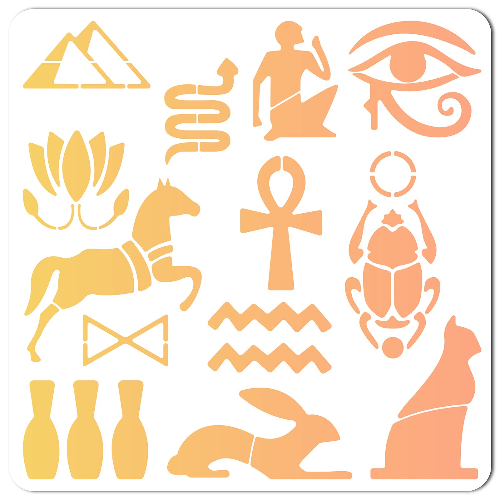 GORGECRAFT 12"X12"Egyptian Symbol Stencil Hieroglyphic Pyramid Templates Animal Eye Pattern Reusable Plastic Drawing Painting Stencils Template for Painting on Card Wall Fabric Canvas Home DIY Crafts