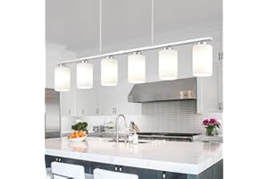 YUEMZS 6-Light Kitchen Island Lighting, Brushed Nickel Dining Room Light Fixtures Over Table, Modern Farmhouse Chandeliers with Milky Glass Shade Pendant Light for Dining Room Kitchen Island