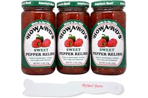 Wyked Yummy Howards Sweet Pepper Relish (3) 11-ounce Jars with 1 Plastic Spreader Bundle - Use this Hot Dog Relish for Hoagie Spread, relish dip or a great addition to your hamburger.
