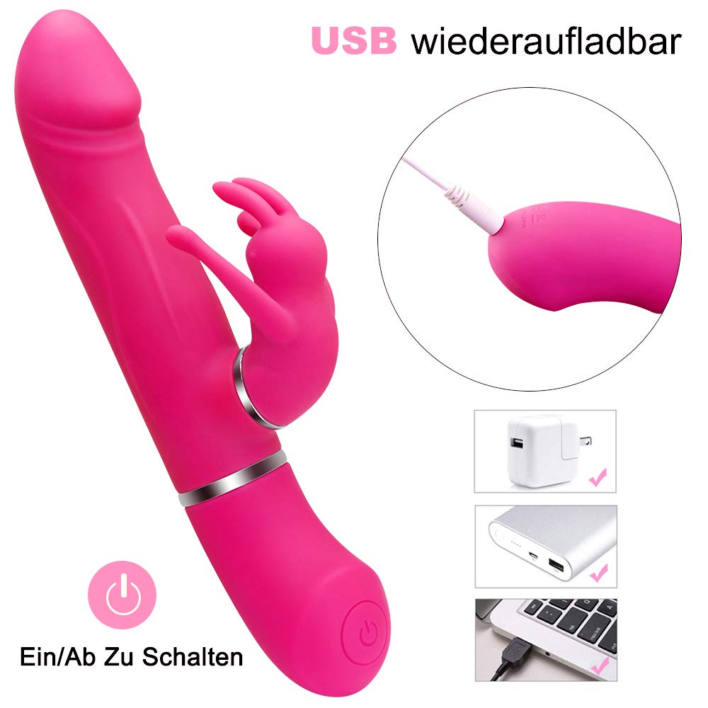 Rabbit Vibrator Set, Dual Motor Vibratoren für Sie Klitoris und G-punkt mit Stoßfunktion, 360° Drehkopf mit 7 Modi, Silikon Realistischer Dildo Klitorisstimulator, Sexspielzeug für Frauen