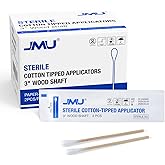 JMU Sterile Cotton Tipped Applicators 3", 200 Count Sterile Cotton Swabs | Wood Shaft Medical Swabs