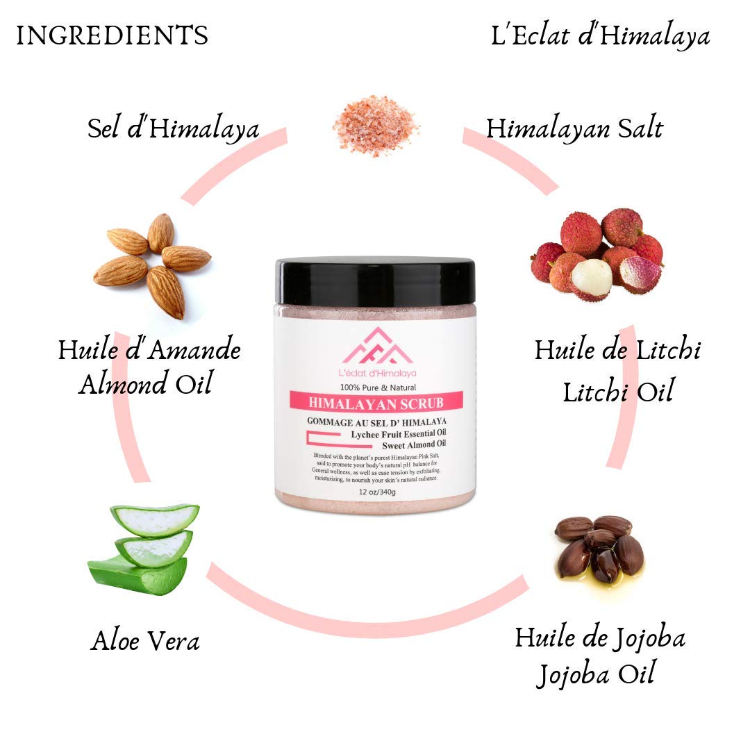 L\'Eclat d\'Hiamalya Salt Body Scrub 380g- Jojoba and Almond Oils to Nourish the Skin-Removes Blackheads and Dead Cells-Naturally Rich in Nourishing Minerals & Vitamins