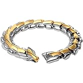 Rofusn Punk Dragon Biker Bracelet for Men: Silver Gold Stainless Steel Cool Viking Link Chain Wristband Cuff Bracelet To Man Valentines Birthday Fathers Day