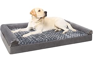 MIHIKK Orthopedic Dog Beds for Large Dogs, Sofa Dog Bed with Removable Bolsters & Washable Cover, Waterproof Dog Couch Bed with Nonskid Bottom for Medium Large Dogs (36 * 27 * 6 Inch, Grey)