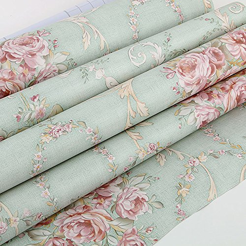 Ya Jin Vintage Flower Shelf Liner Dresser Drawer Sticker Self-Adhesive Cabinet Desk Contact Paper Green-Rose