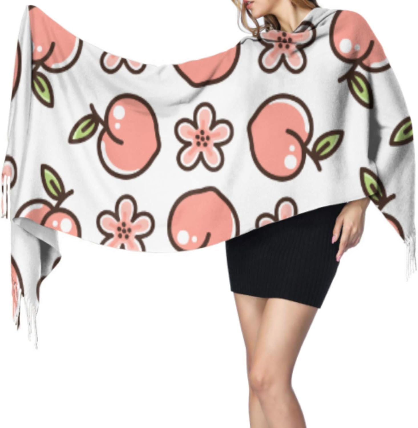 Moda linda Refrescante Fruta Melocotón Chales y abrigos para mujer
