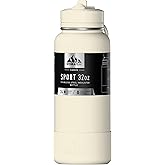 Hydrapeak 32oz Sport Insulated Water Bottle with Straw Lid, Leak & Spill Proof, Keeps Drinks Cold for 24 Hours, Hot for 12 Hours, Premium Stainless Steel Water Bottles (32oz, Ivory)