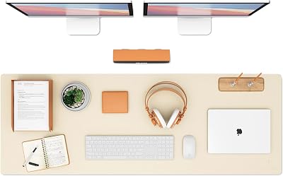 K KNODEL Large Office Leather Desk Mat 120x43cm Ivory Cream