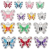 RUBYCA Silver Plated Butterfly Enamel Charm Beads Pendants for Jewelry Making DIY