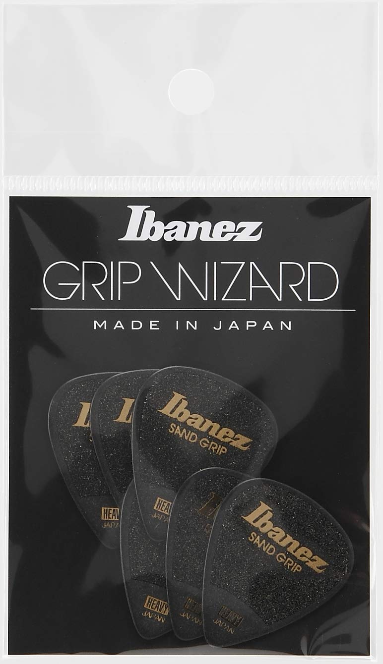 IBANEZ Flat Pick Sand Grip - Black Pack of 6 (PPA14HSG-BK)