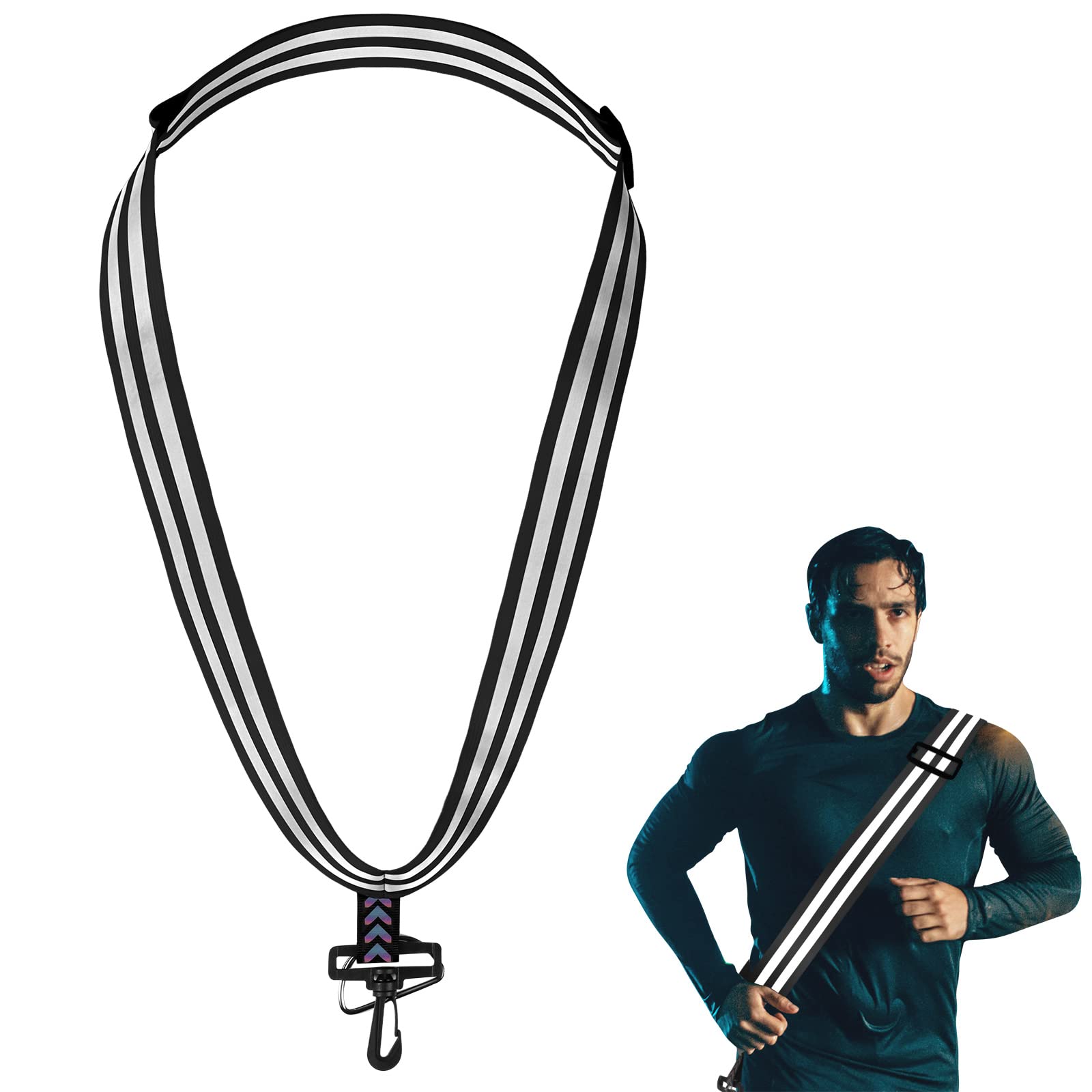 Photect Reflective Sash with Clip for Running High Adjustable Walking Belt High Visibility Reflective Gear for Walking, Cycling, Running Safety Reflector Gear Men and Women Sports, Black