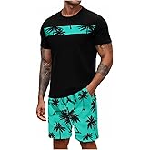 Floerns Men's Shirt and Shorts 2 Piece Sets Graphic Print Beach Outfits
