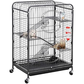 Yaheetech 37'' Metal Ferret Chinchilla Cage Indoor Outdoor Small Animals Hutch w/ 2 Front Doors/Feeder/Wheels for Squirrel Sugar Glider,Black