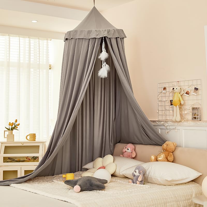 Dix-Rainbow Large Children Bed Canopy brownish gray Round Dome Girls Mosquito Net Kids Princess Play Tents Nursery Room Decoration for Baby
