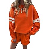 KevaMolly Womens Skirt Sets Varsity Stripe Detail Drop Shoulder Pullover Mini Skirt Set Casual Two Piece Sets