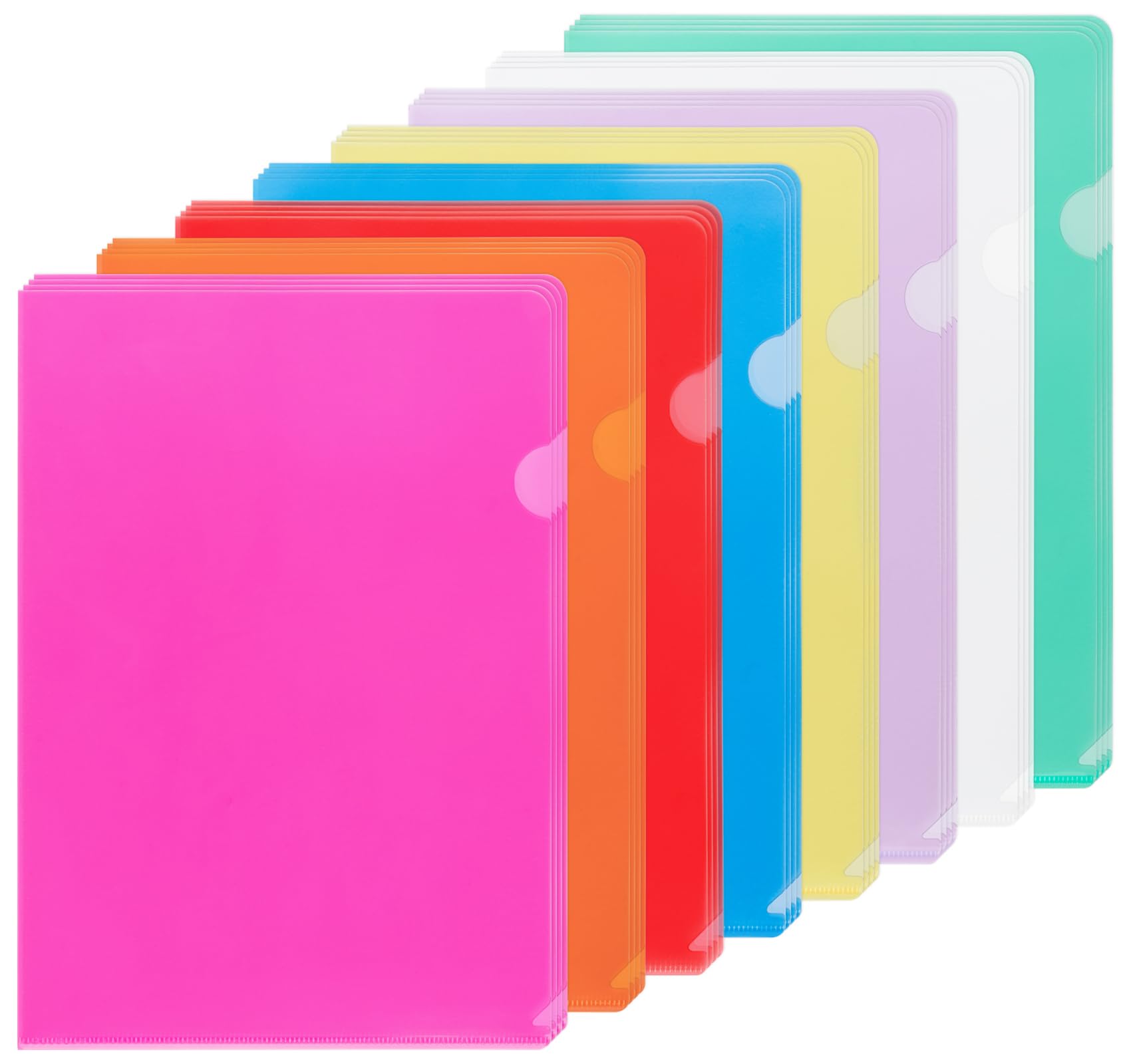 NOTEZMATE 25 x Clear Plastic Folders A4, 8 Assorted Colours A4 Sleeves Wallets, Open Top & Side Transparent File Pocket for File Paper Cover, Cut Flush Folders for Report,Project,Presentation