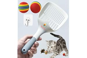 QUALIALL Cat Kitty Litter Box Poop Pooper Scoop Scooper for Cat Litter Box with Holder Large Light Fast Comfortable Sturdy Durable 1+2+1pcs White