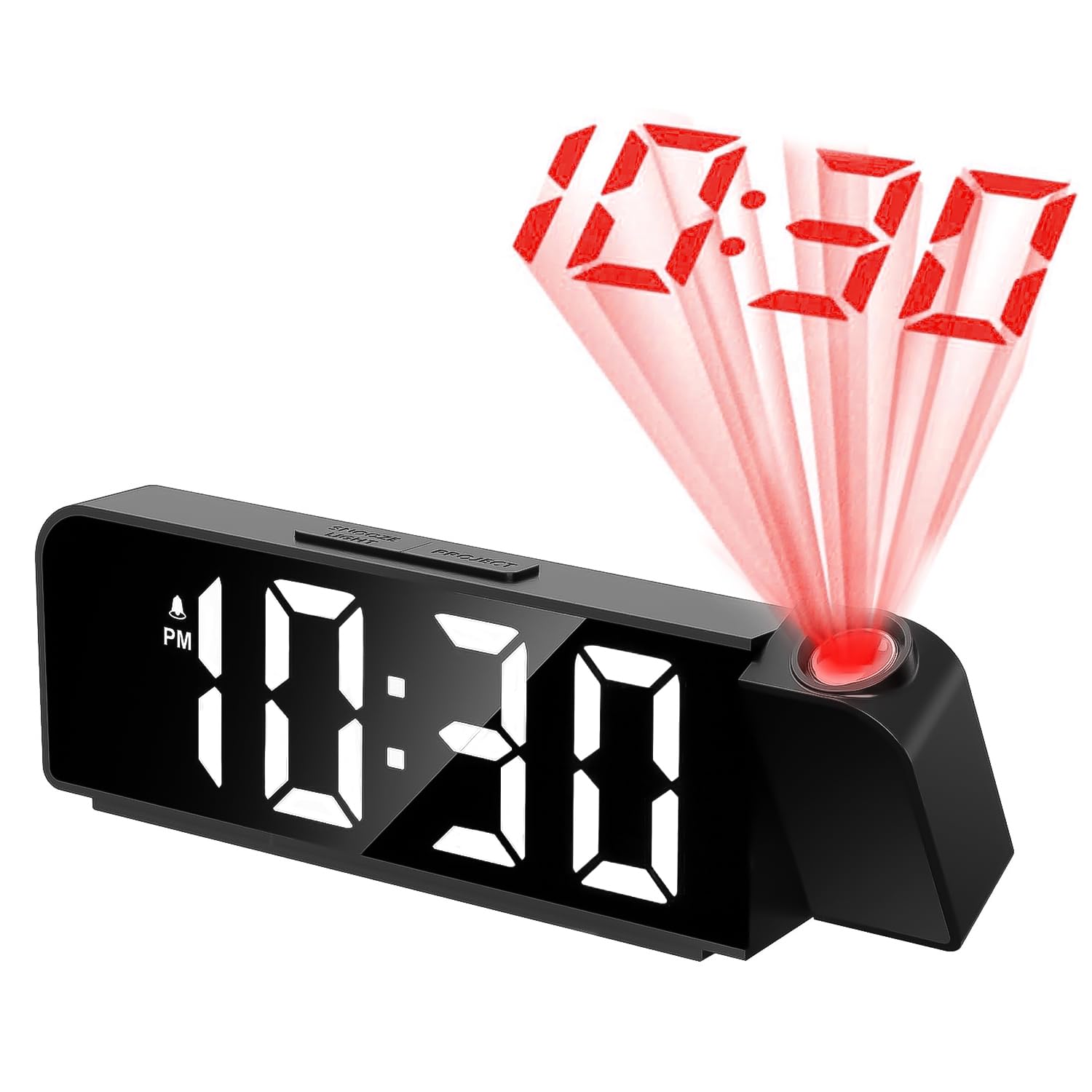 Probuk Projection Clock for Bedroom - Digital Alarm Clock with 180° Rotatable Ceiling Projector, Temperature Display, Adjustable Brightness & Night Light