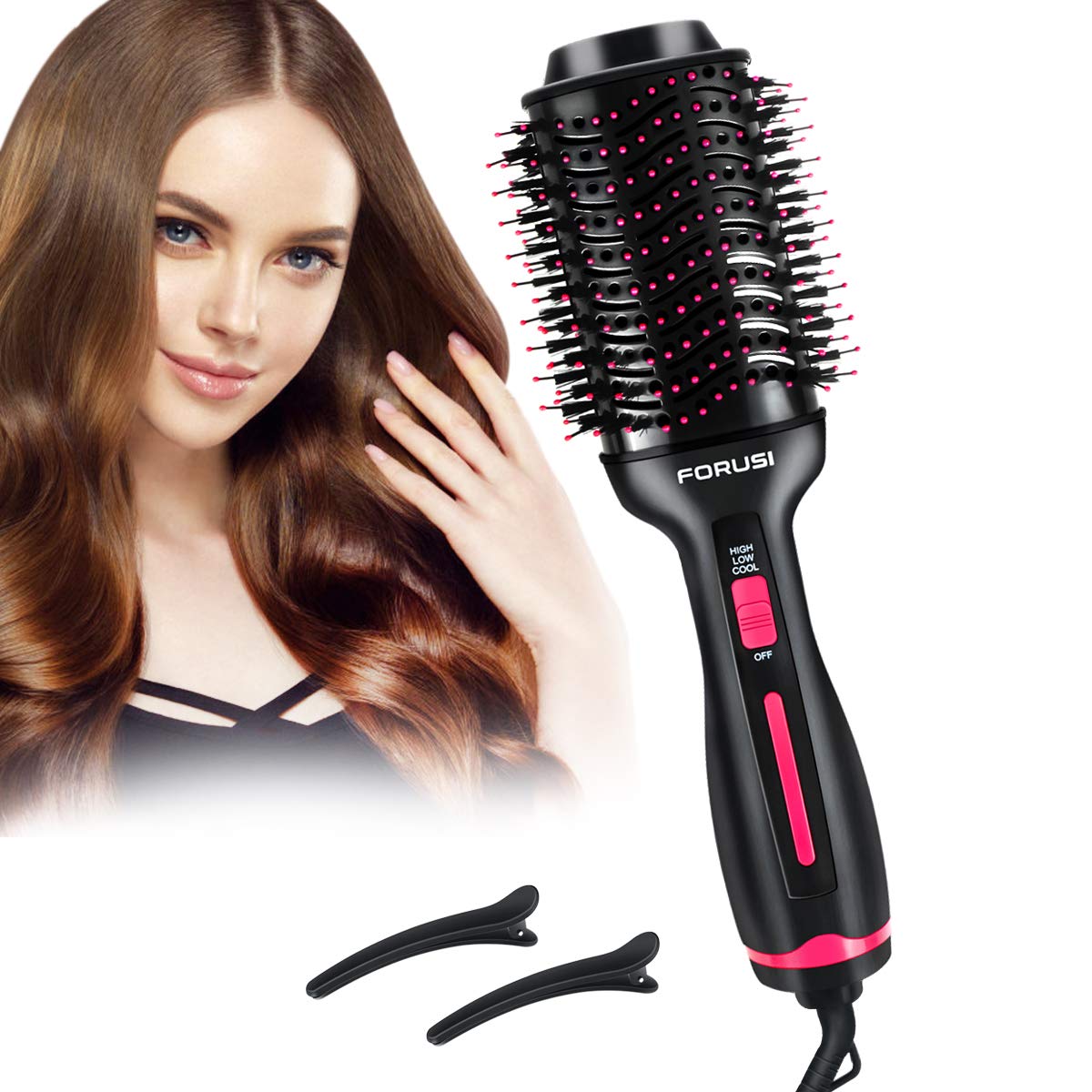 Forusi Hair Dryer Brush, Hot Air Brush, Hair Dryer & Volumizer, 3-in-1 Electric Air Hair Brush, Curler and Straightener for All Hair Types : Beauty