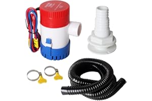 LXNGYI 12v 1100GPH Boat Bilge Water Pump, 1-1/8 Inch Dia Bilge Pump Plumbing Kit, 6.5 FT Bilge Pump Hose, 2 Stainless Steel Clamps and Thru-Hull Fitting (Five-Piece)