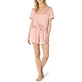 Amazon Essentials Women's Relaxed Fit Satin Short Sleeve V-Neck T-Shirt and Short Sleepwear Set