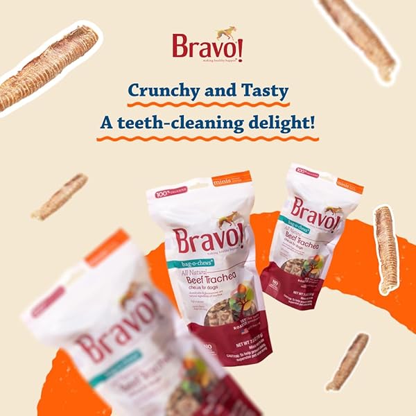 BRAVO! BEEF TRACHEA DOG CHEWS, 8 INCH (2 COUNT) FOR MEDIUM AND LARGE BREED DOGS, DRY ROASTED, HIGH PROTEIN, NATURAL SOURCE OF CHONDROITIN AND GLUCOSAMINE