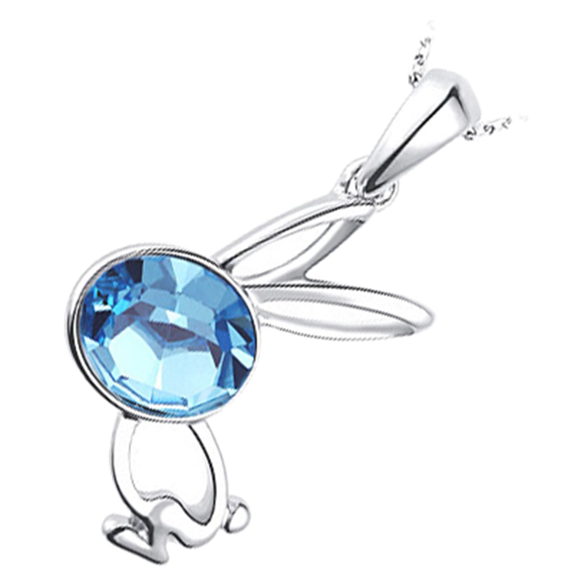 GWG Jewellery 18K White Gold Coated Running Bunny Rabbit Oval Sea Blue Crystal Animal Pendant Necklace in Gift Box for Women — image 1